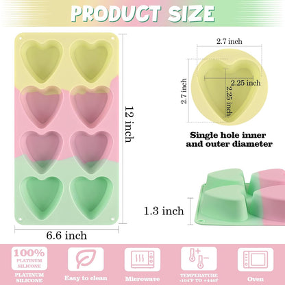 Sakolla 2 Pack 2.7″ Heart Cake Molds, 8 Cavity Silicone Baking Molds for Cake, Muffin, Egg Bites, Cupcake, Bread, Mousse (Green,Yellow,Pink)