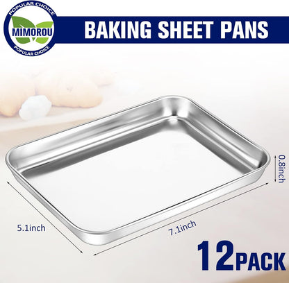 Mimorou 12 Pcs Baking Sheet Stainless Steel Cookie Pans, 7.1 x 5.1 Inch