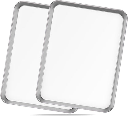 Commercial Quality Baking Sheet Pan Set, Natural Stainless Steel Cookie Sheet, Warp Resistant Nonstick Baker's Half Sheet Pan, Large Thick Cookie Tray Pans for Baking, Roasting(2 Pack, 18X13Inch)