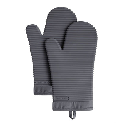KITCHENAID Ribbed Soft Silicone Oven Mitt 2-Pack Set, 7.5"x13", Grey