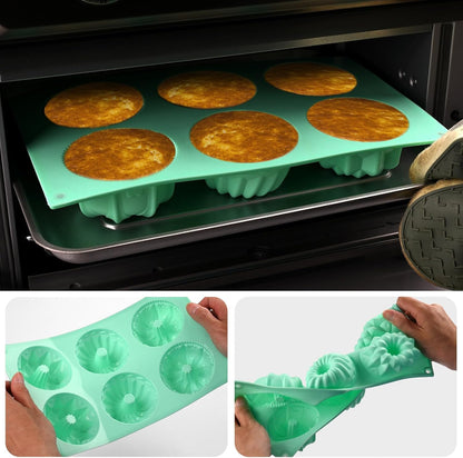 HUAKENER 2 Pcs Mini Fluted Cake Pan, 6-Cavity Fluted Tube Cake Pan