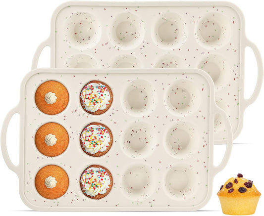 2Pack Silicone Muffin Pan For Baking With Metal Reinforced Frame, 12 Cup Regular Size Nonstick Cupcake Pan, BPA Free Silicone Muffin Tray, Cupcake Baking Pan Molds for Oven