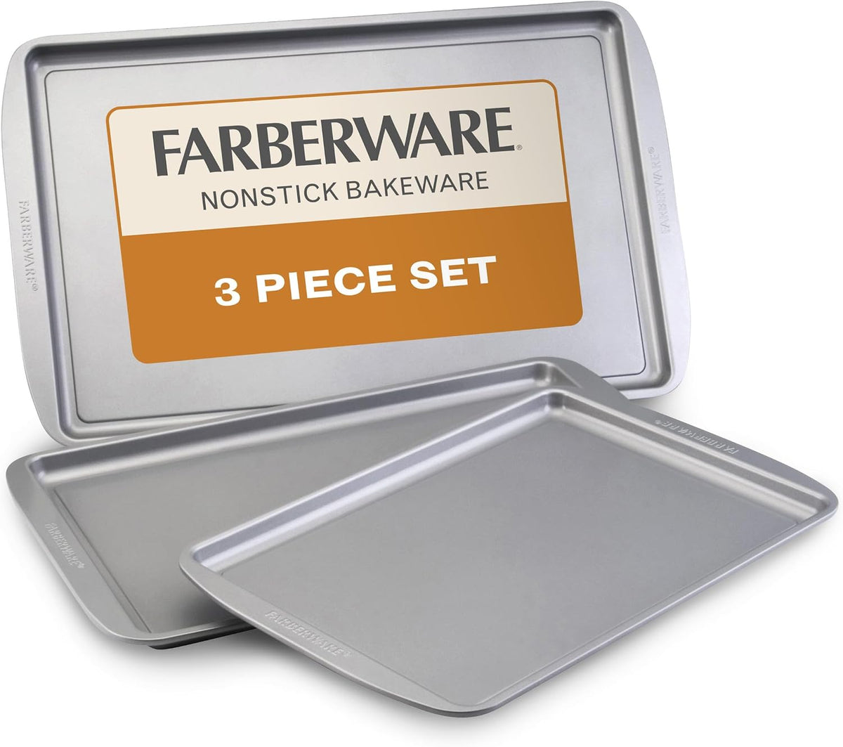 Farberware Nonstick Bakeware 3-Piece Cookie Pan Set for Baking, Gray