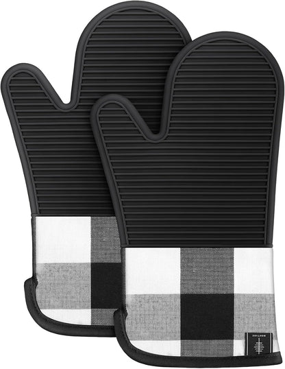 BONTHEE Silicone Oven Mitts Heat Resistant Kitchen Oven Gloves - Gingham