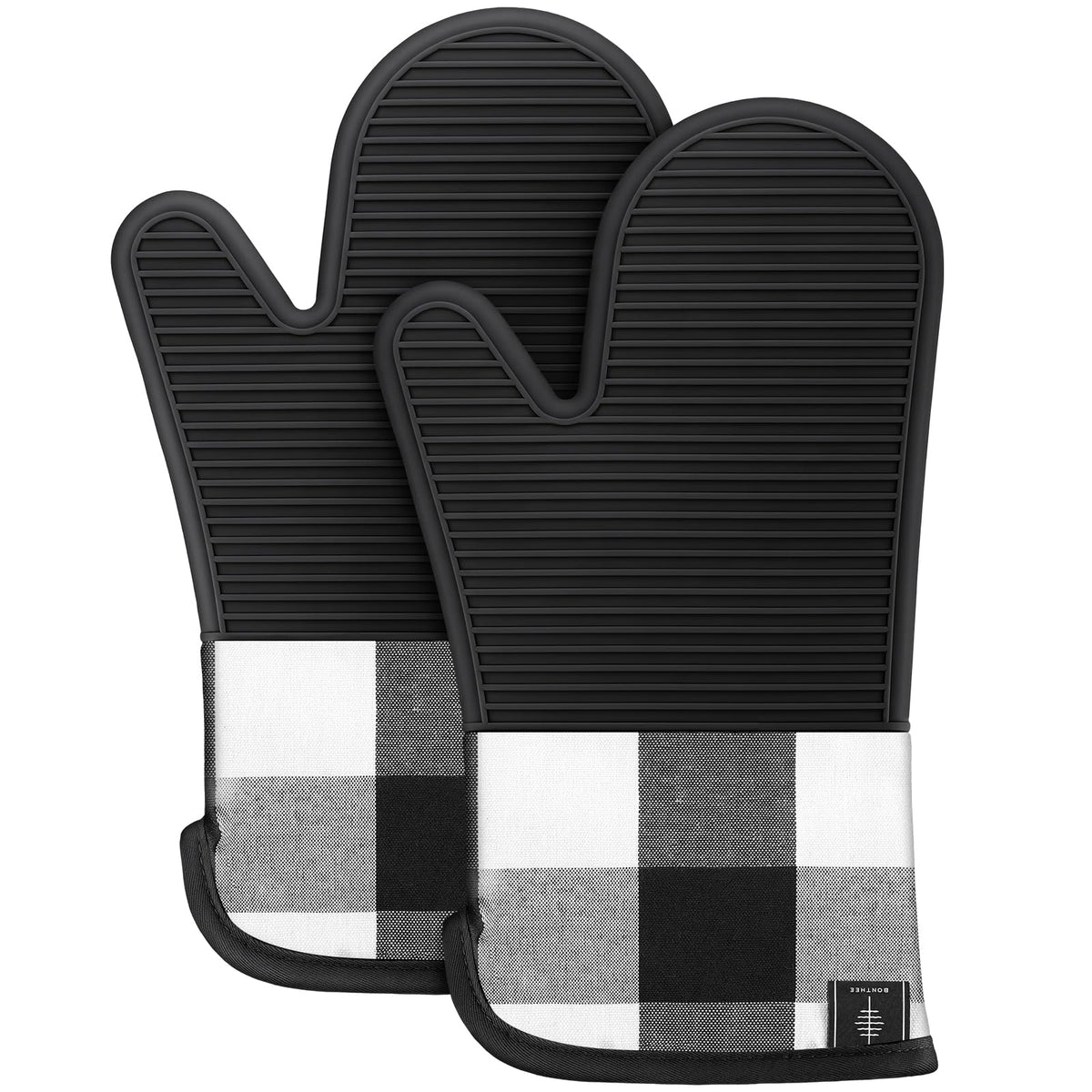 BONTHEE Silicone Oven Mitts Heat Resistant Kitchen Oven Gloves - Black