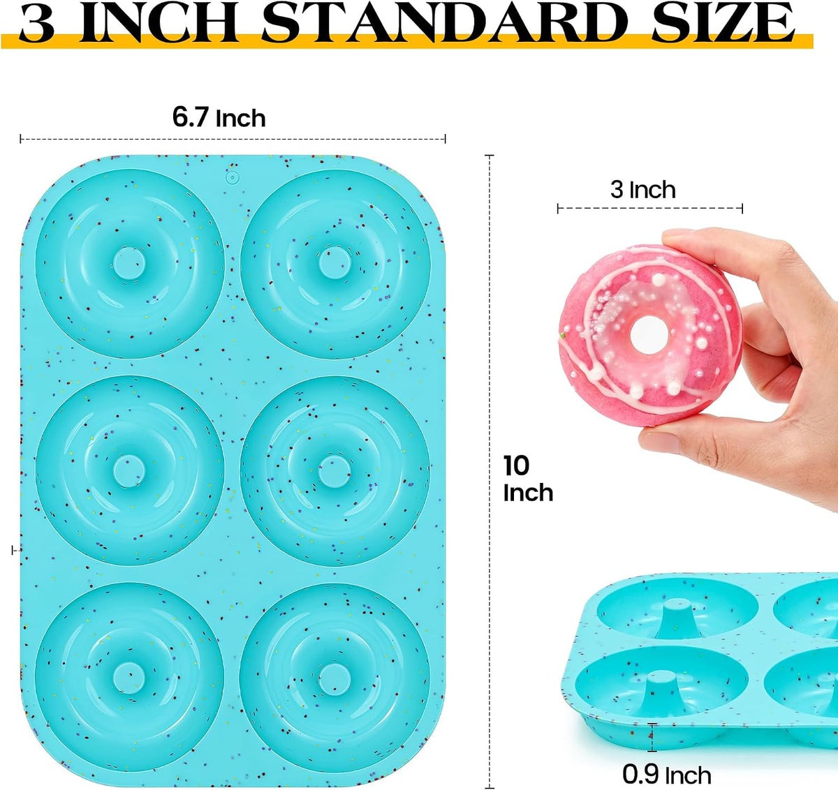 CAKETIME 3 Inch Silicone Donut Pan for Baking Nonstick Doughnut Mold(3 Pcs)