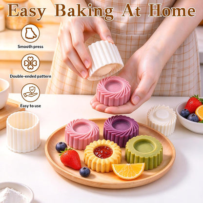 4 Pcs Sunflower Patterned Round Hand-Press Mooncake Mold Cookie Shaper