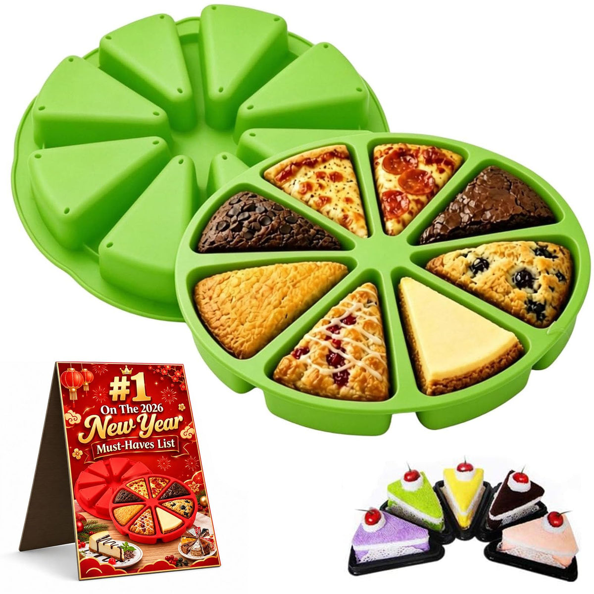 Silicone Pie Piece Mold, 8 Cavity Triangle Silicone Mold for Baking，Purple