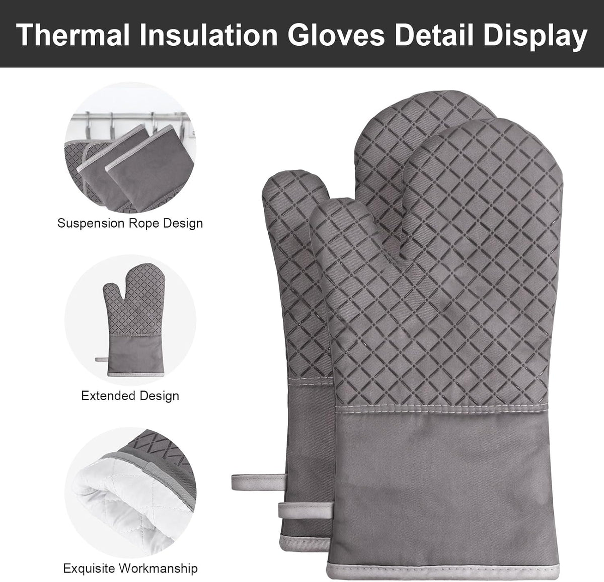 Oven Mitts and Pot Holders Set, 8 Piece Oven Gloves with Silicone Grip, Cotton Pot Holders and Kitchen Towels, Heat Resistant to 500°F, Machine Washable, Kitchen Set for Cooking, Baking