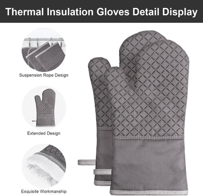 Oven Mitts and Pot Holders Set, 8 Piece Oven Gloves with Silicone Grip, Cotton Pot Holders and Kitchen Towels, Heat Resistant to 500°F, Machine Washable, Kitchen Set for Cooking, Baking
