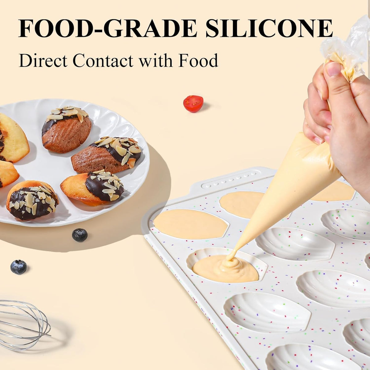 Vinino 2-Pack Silicone Madeleine Pans for Baking with Reinforced Frame