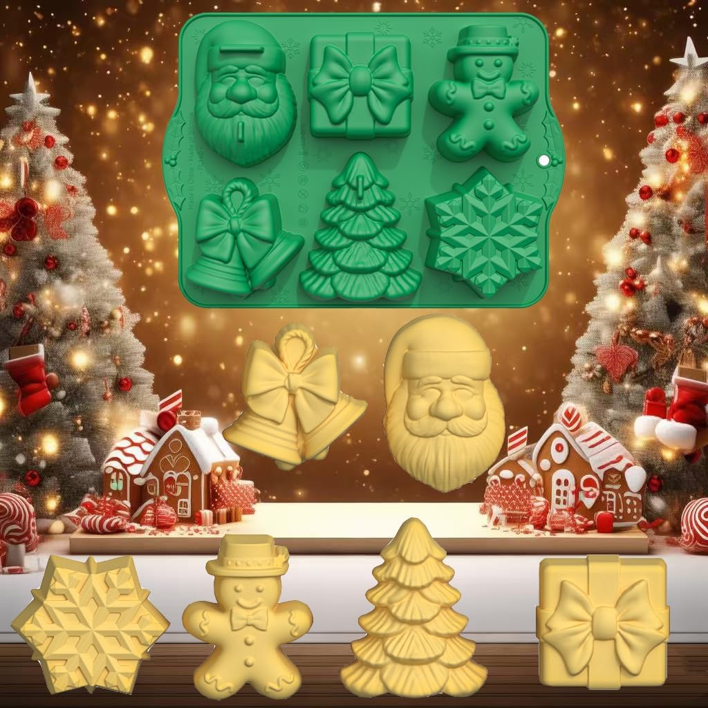 Christmas Silicone Molds, Large Size Xmas 3D Christmas Baking Mold with Scraper for Cakes, Handmade Soap, Chocolate, Jello, soap, Candy and Candles (Green)