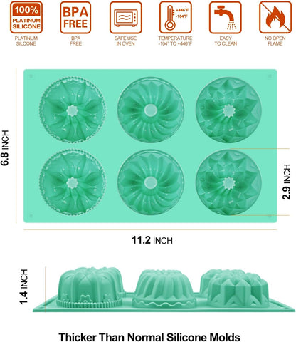 HUAKENER 2 Pcs Mini Fluted Cake Pan, 6-Cavity Fluted Tube Cake Pan