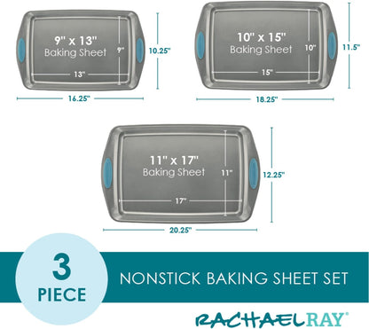 Rachael Ray Nonstick Bakeware Cookie Pan Set, Baking Sheets, 3-Piece, Gray