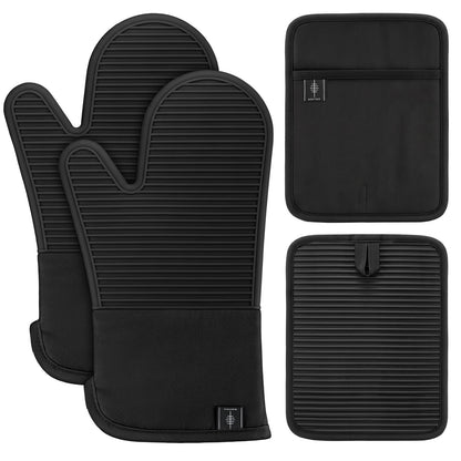 BONTHEE Oven Mitts and Pot Holders 4pcs Set, Silicone Kitchen Mitts - Green