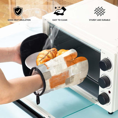 MCALK 5 Pcs Orange Oven Mitts and Pot Holders Sets, Beige Oven Gloves and Hot Pads for Kitchen Cooking, Abstract Modern Art Oven Mitt Potholder is Both Functional and Decorative