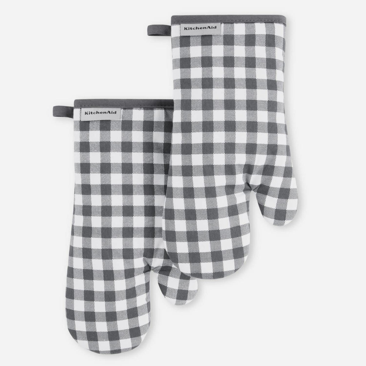 KitchenAid Gingham Oven Mitt 2-Pack Set, Milkshake Tan, 7"x13"