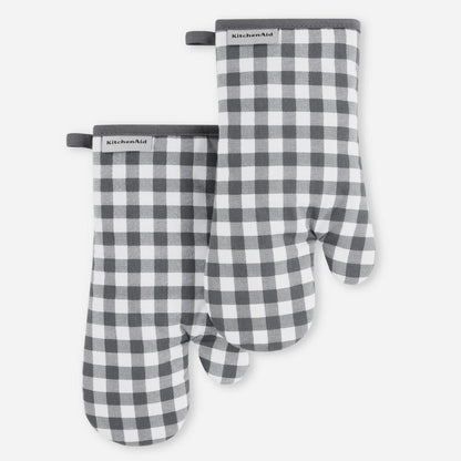 KitchenAid Gingham Oven Mitt 2-Pack Set, Milkshake Tan, 7"x13"