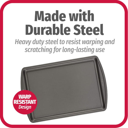 GoodCook Everyday Baking Sheet Set Nonstick Carbon Steel Standard-Sized Cookie Sheets for Even Baking, Bakeware Set Includes 3 Pans with Scratch-Resistant Finish, 13x9-Inch, Gray