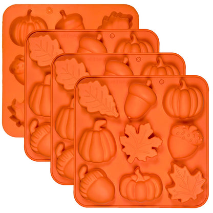 Pumpkin Silicone Mold - 4Pcs 3D Fall Silicone Mold Thanksgiving Candy Mold Autumn Maple Leaf Acorn shape Chocolate Mold Soap Candy Cake Pan Baking Molds for Cake Cupcake Decoration