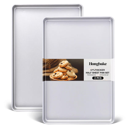HONGBAKE 2 Pack 11 x 9 Inch Toaster Oven Pans and Trays, Small Baking Sheet Set for Cooking, Non-Stick Cookie Sheets, Heavy-Duty 0.8mm Thick, Easy to Clean, 1.26 Inch Deep, Gold