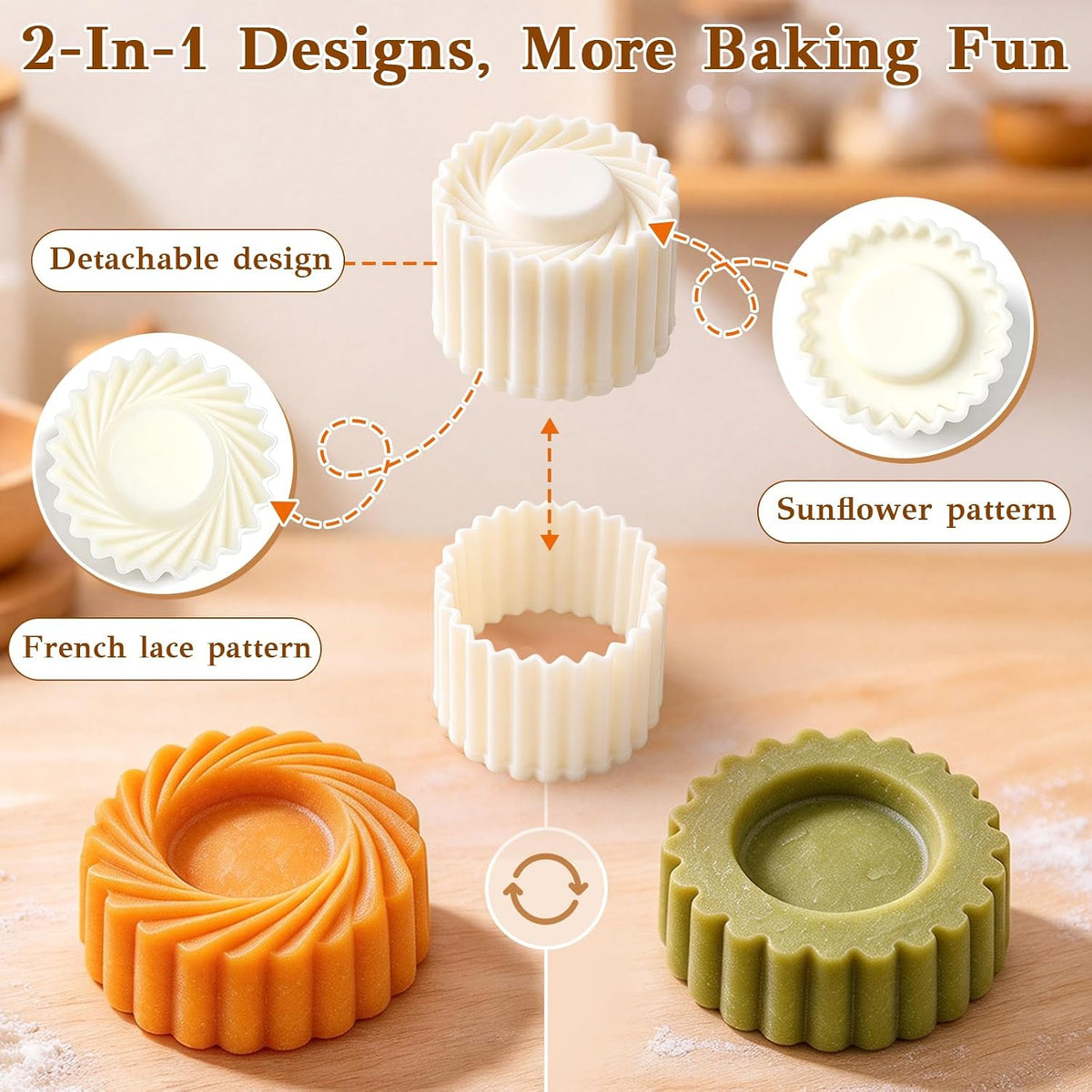 4 Pcs Sunflower Patterned Round Hand-Press Mooncake Mold Cookie Shaper