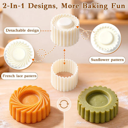 4 Pcs Sunflower Patterned Round Hand-Press Mooncake Mold Cookie Shaper