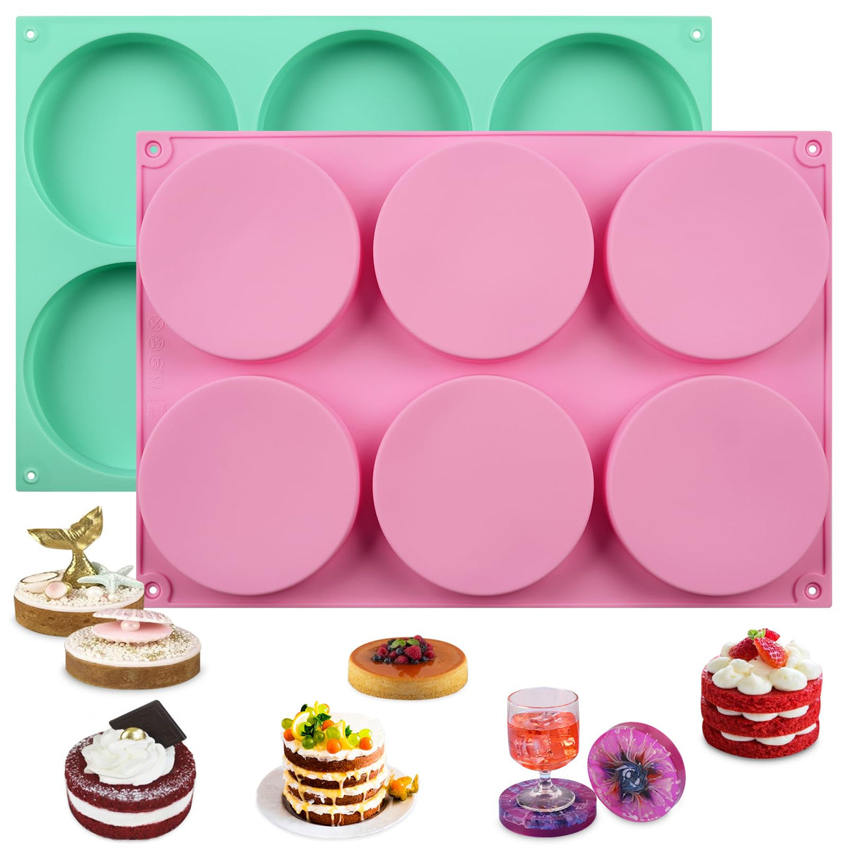 HUAKENER 2 Pcs Mini Fluted Cake Pan, 6-Cavity Fluted Tube Cake Pan