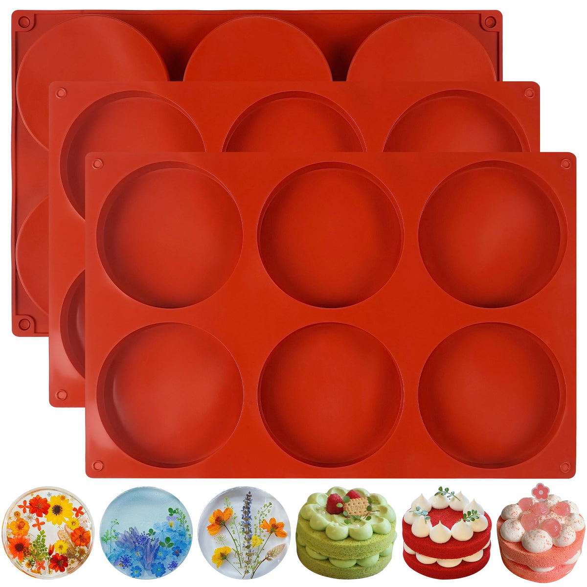 4Inch Round Silicone Mold for Baking, 3Pcs Silicone Muffin Top Pans for Baking Muffin Top, Whoopie Pie, Sandwiches, Hamburger (3Pcs(0.78Inch Deep))
