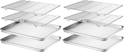 Wildone Baking Sheet & Rack Set [2 Sheets + 2 Racks], Stainless Steel Cookie Pan with Cooling Rack, Size 16 x 12 x 1 Inch, Non Toxic & Heavy Duty & Easy Clean