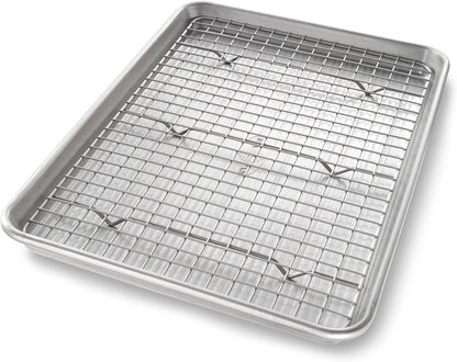 USA Pan Bakeware Half Sheet Baking Pan and Bakeable Nonstick and Cooling Rack Set, Metal