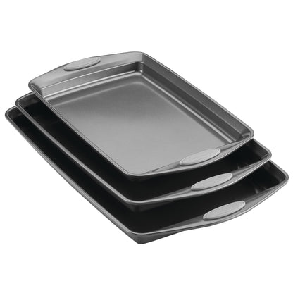 Rachael Ray Nonstick Bakeware Cookie Pan Set, Baking Sheets, 3-Piece, Gray