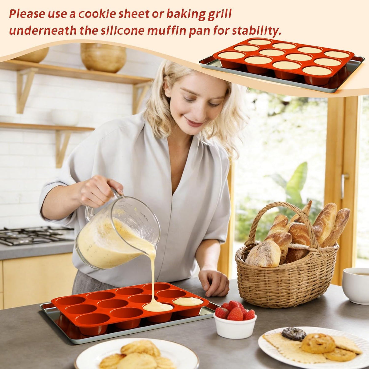 SINBEE Silicone Muffin Pans for Baking - 3 Pack Silicone Molds 12 Cups Nonstick Cupcake Pan for Baking BPA Free Cake Pop Mold Egg Muffins