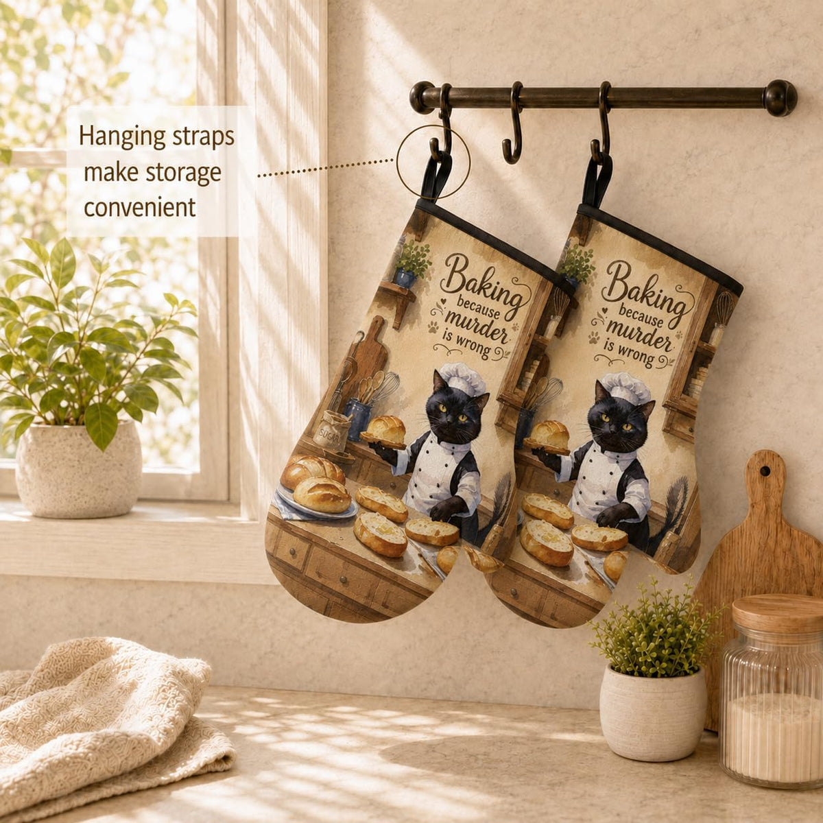 Funny Cat Oven Mitts Heat Resistant, Funny Kitchen Mitts Set, 1 Pair Cooking Baking Mitts, Cat Lover Gifts for Women Chef Cooks Mom, Whimsical Kitchen Decor Gifts