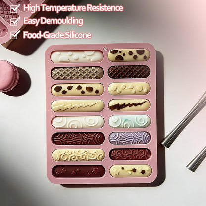 2 PCS Finger Biscuit Silicone Chocolate Molds 16 Cavities Cereal Bars Baking Mould, Non-stick Chocolate Bar Mold, for Cnady, Eclair, Bread, Muffin, Soap, Resin, crayon DIY Crafts