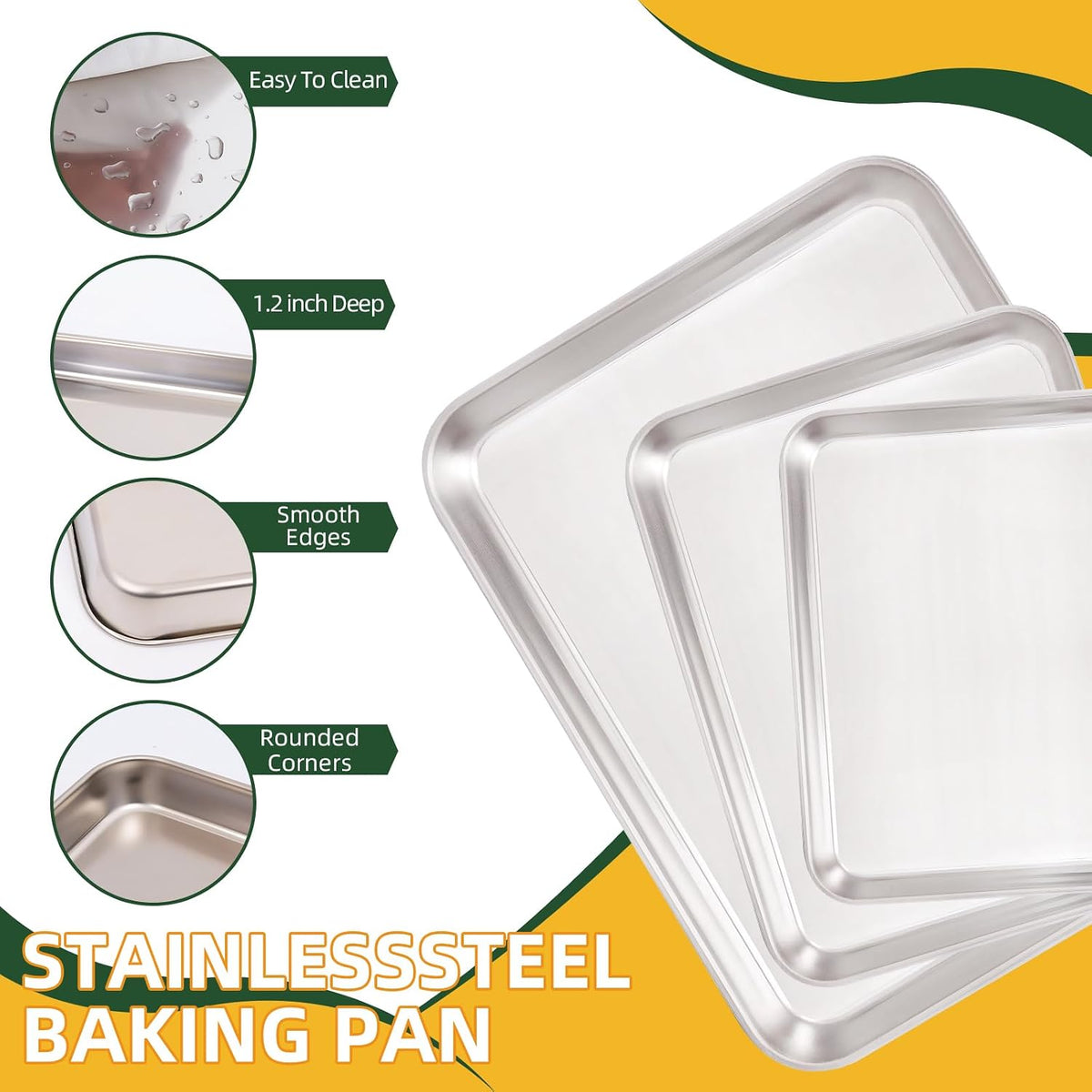 4 PCS Stainless Steel Baking Sheet Set 10/12/16 Inch with Cooling Rack