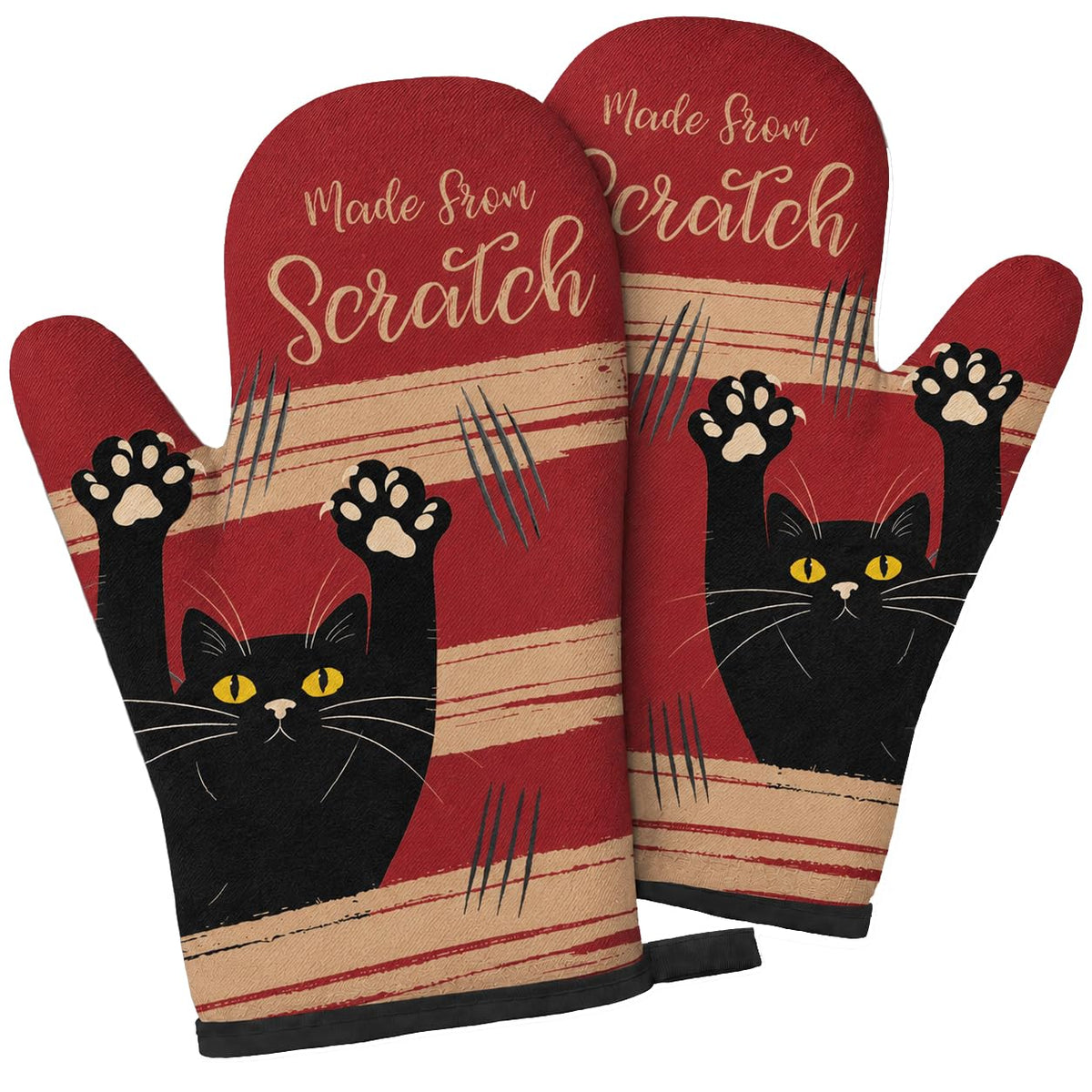Funny Cat Oven Mitts Heat Resistant, Funny Kitchen Mitts Set, 1 Pair Cooking Baking Mitts, Cat Lover Gifts for Women Chef Cooks Mom, Whimsical Kitchen Decor Gifts