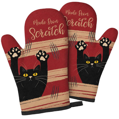 Funny Cat Oven Mitts Heat Resistant, Funny Kitchen Mitts Set, 1 Pair Cooking Baking Mitts, Cat Lover Gifts for Women Chef Cooks Mom, Whimsical Kitchen Decor Gifts