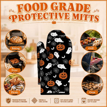 Halloween Pumpkin Ghost 4PC Oven Mitts Pot Holders Set Heat Resistant