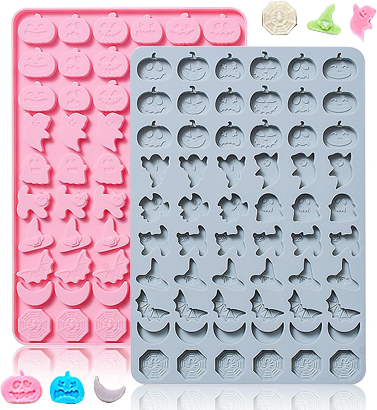 Halloween Silicone Molds 2 Packs Pumpkin Ghost Chocolate Molds Silicone Mini Mold for Halloween Baking Candy Chocolate Cookie Jelly