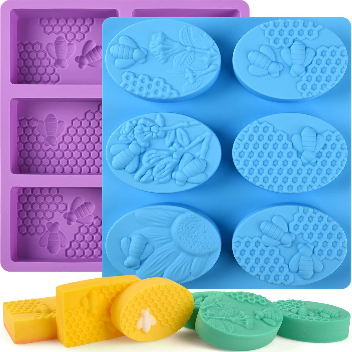 Sakolla 6-Cavity Flower Soap Molds Silicone, 2 Pack Tulip Different Flower Shapes Silicone Molds for Soap, Lotion Bar, Bath Bombs, Chocolate, Candy Baking Molds Jelly, Ice Cube Tray