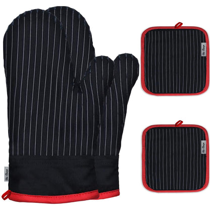 Oven Mitts and Pot Holders Sets,6 Pcs Oven Mitts and Potholders with Recycled Cotton High Heat Resistant Extra Thick Long Oven Mitts for Cooking(Black)