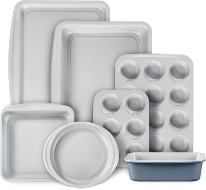 CAROTE 7-Piece Baking Pans Set, Nonstick Bakeware Sets, Gray & Blue