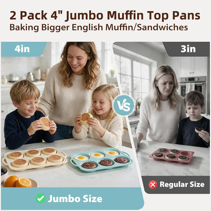 Nonstick Silicone Muffin Top Pan: 4 Inch Jumbo Silicone Egg Molds Frame