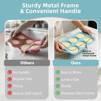 Nonstick Silicone Muffin Top Pan: 4 Inch Jumbo Silicone Egg Molds Frame