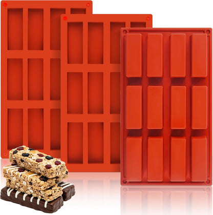 3Pcs Silicone Granola Bar Mold, 12-Cavity Rectangle Silicone Chocolate Bar Mold for Baking Chocolate Bars, Non-stick Candy Chocolate Bar Mold for Truffle, Ganache, Cheesecake, Butter