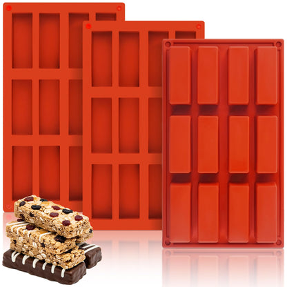 3Pcs Silicone Granola Bar Mold, 12-Cavity Rectangle Silicone Chocolate Bar Mold for Baking Chocolate Bars, Non-stick Candy Chocolate Bar Mold for Truffle, Ganache, Cheesecake, Butter