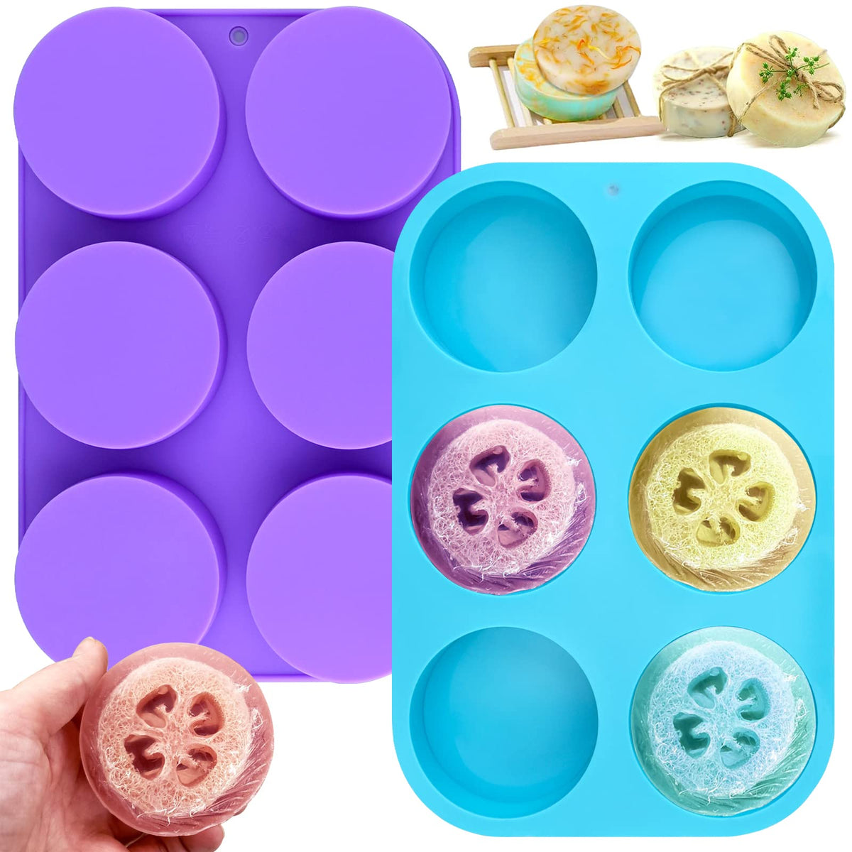 Sakolla 6-Cavity Flower Soap Molds Silicone, 2 Pack Tulip Different Flower Shapes Silicone Molds for Soap, Lotion Bar, Bath Bombs, Chocolate, Candy Baking Molds Jelly, Ice Cube Tray