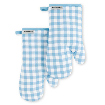 KitchenAid Gingham Oven Mitt 2-Pack Set, Milkshake Tan, 7"x13"