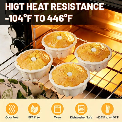 Vinino 4 Inch Silicone Fluted Tube Cake Pan with Reinforced Frame, 12-Pack